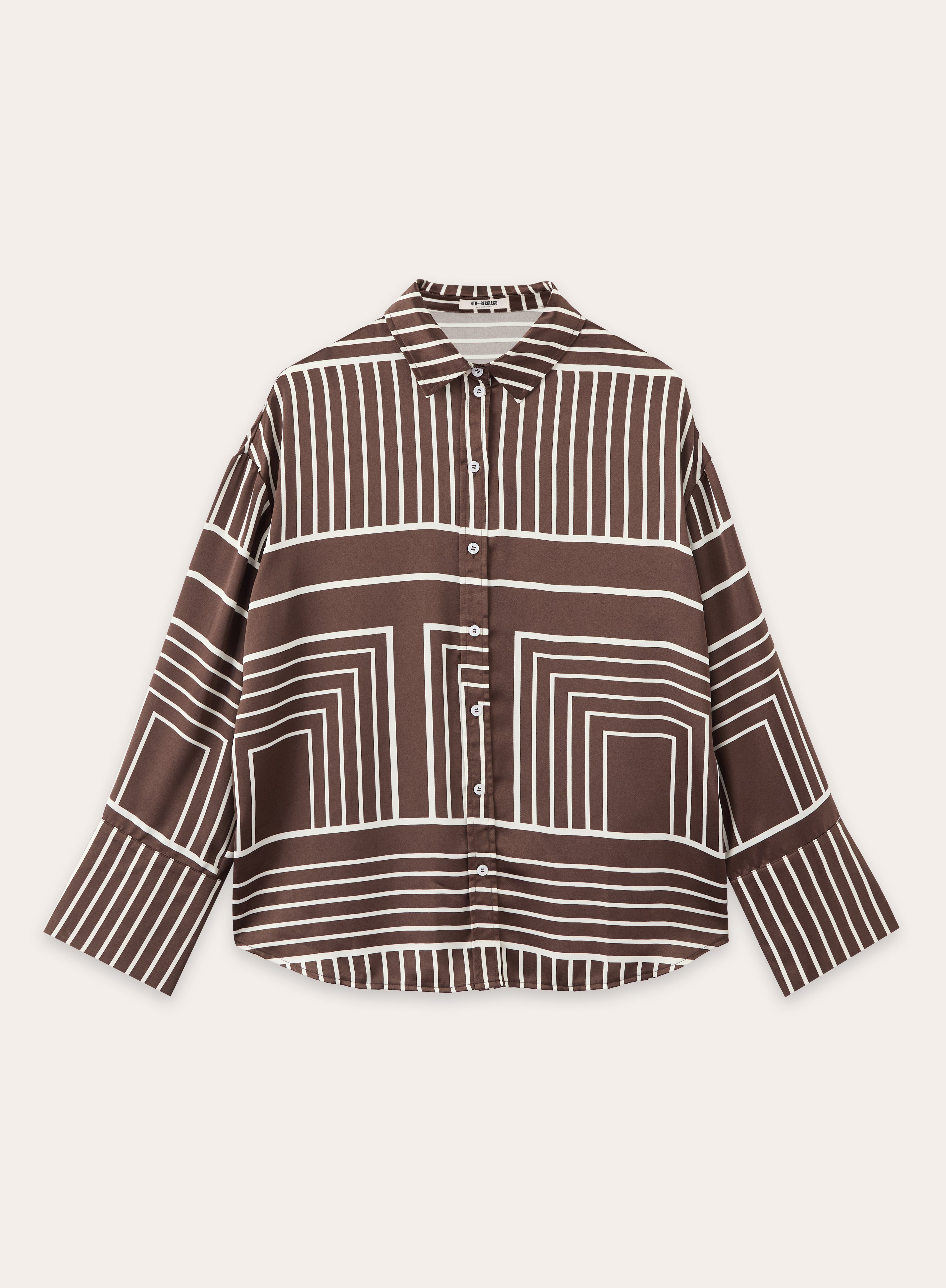 Chocolate Abstract Print Satin Shirt